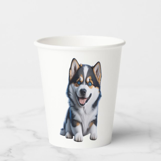 Vasos De Papel HD Adorable Alaskan Malamute retrato de cachorro - (Anverso)