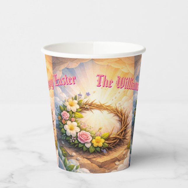 Vasos De Papel He Is Risen Religious Floral Crown Easter (Izquierda)