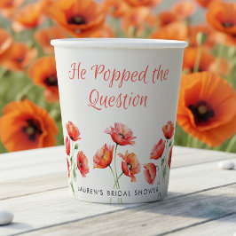 Vasos De Papel He Popped the Question Poppy Flower Bridal Shower