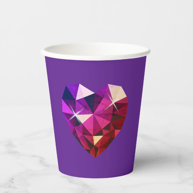 Vasos De Papel Heart Gemstone Purple Paper Cups (Anverso)