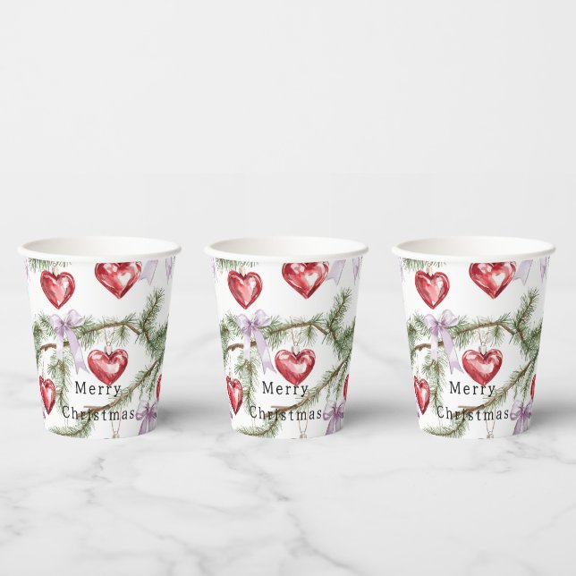Vasos De Papel Hearts Trees Red Purple Bows Christmas (Multi)