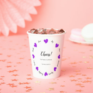 Vasos De Papel Hearty Hearts Purple - Custom Text Center