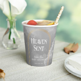 Vasos De Papel Heaven Sent Clouds Golden Neutral Baby Shower