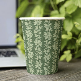 Vasos De Papel Hedera Ivy Vines - patrón L_D verde botánico.