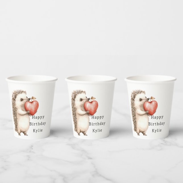 Vasos De Papel Hedgehog Apple Heart Birthday (Multi)