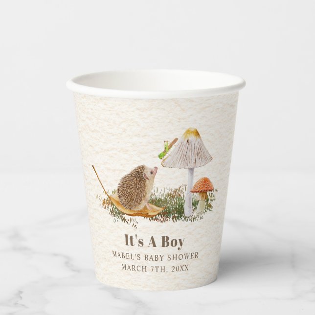 Vasos De Papel Hedgehog Mushroom Grasshopper Woodland Baby Shower (Anverso)