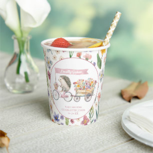 Vasos De Papel Hedgehog rosa Baby Shower Cups de Flora de cultivo