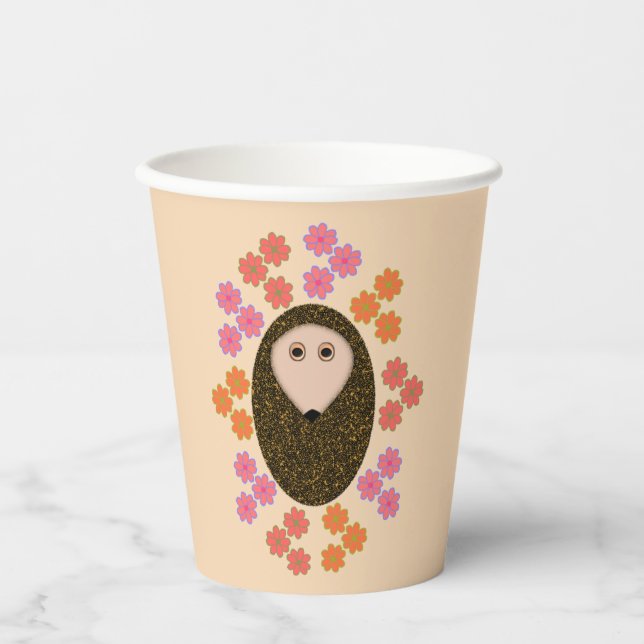 Vasos De Papel Hedgehog y flores somnolientas (Anverso)