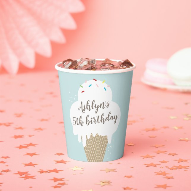 Vasos De Papel Helado Cream Cone Kids Blue Birday Party Cups de p (in situ)