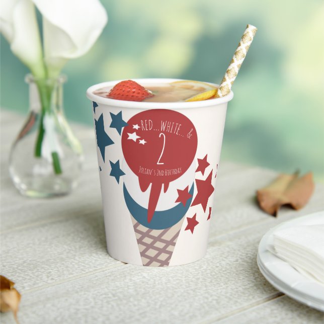 Vasos De Papel Helado de estrellas del 4 de julio cumpleaños 2  (in situ)