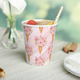 Vasos De Papel Helado Floral de acuarela