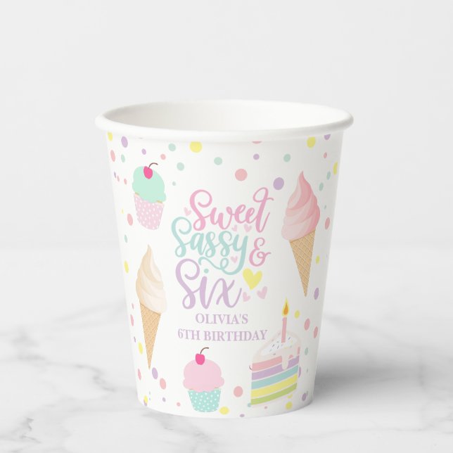 Vasos De Papel Helado y pastel dulce y descarado cumpleaños 6 (Anverso)