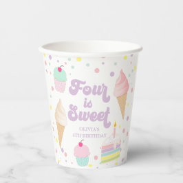 Vasos De Papel Helado y Tarta CUATRO ES DULCE Cumpleaños 4