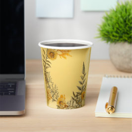 Vasos De Papel Helechos de flores amarillas verde elegante