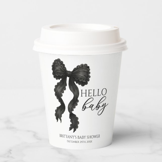 Vasos De Papel Hello Baby Black Bow Baby Shower Modern (Anverso)