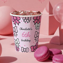 Vasos De Papel Hello Cutie Cartoon Pink Bow Birthday Party