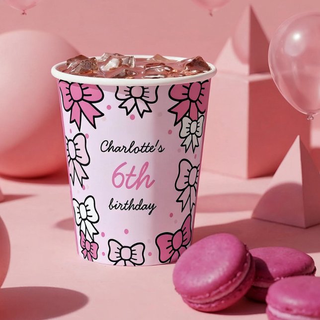 Vasos De Papel Hello Cutie Cartoon Pink Bow Birthday Party (Subido por el creador)