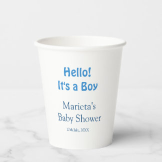Vasos De Papel Hello ITS A BOY BABY SHOWER BLUE NAME DATE SIMPLE