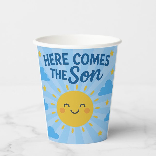 Vasos De Papel Here Comes the Son Baby Shower- Sunshine  (Anverso)