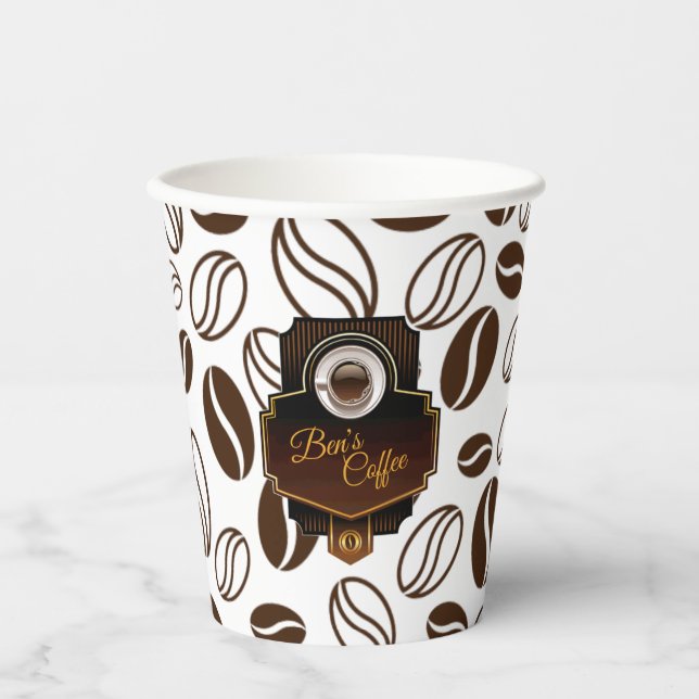 Vasos De Papel Hermosa cafetería Personalizado Nombre de negocio (Anverso)