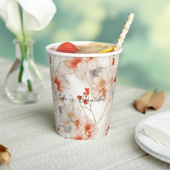 Vasos De Papel Hermosa Feminine Peach Red White Floral (in situ)