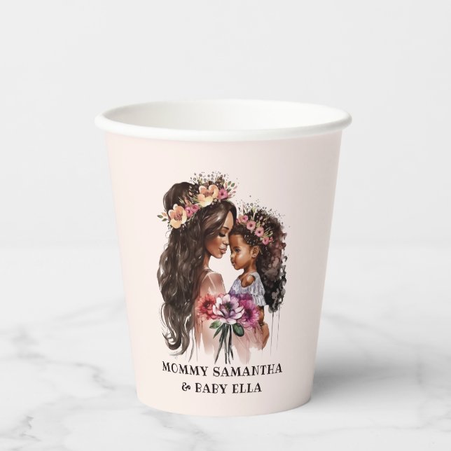 Vasos De Papel Hermosa mamá negra y hija (Anverso)