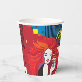 Vasos De Papel "Hermosa mujer de moda con Copa de Café" Arte pop