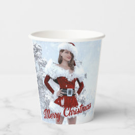 Vasos De Papel Hermosa mujer Navidad por la nieve de invierno