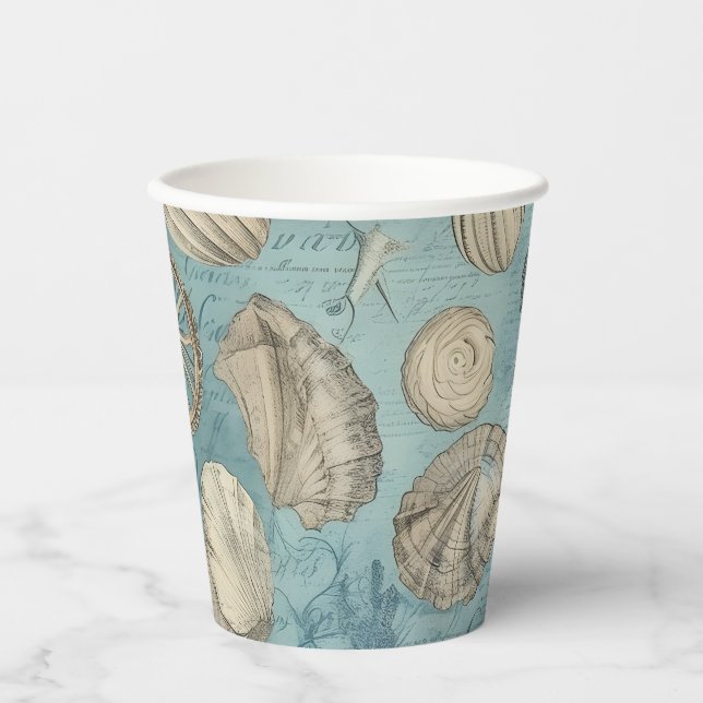 Vasos De Papel Hermosas Agujas Vintage En Azul (Anverso)