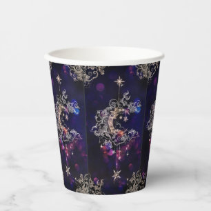 Vasos De Papel Hermosas Estrellas Boho Moon Azul Púrpura