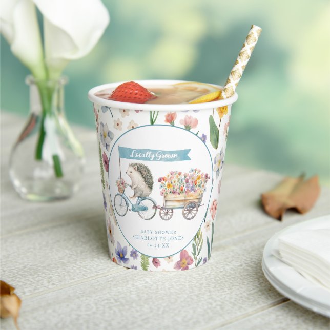 Vasos De Papel Hermosas florales y Baby Shower de edgehog (in situ)