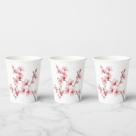 Vasos De Papel Hermosas flores de cerezo rosa