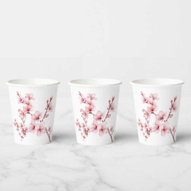 Vasos De Papel Hermosas flores de cerezo rosa (Multi)