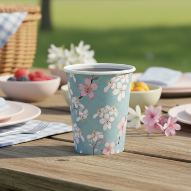 Vasos De Papel Hermosas flores de cerezo rústico (Subido por el creador)
