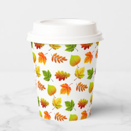 Vasos De Papel Hermosas Hojas de Otoño sobre Blanco