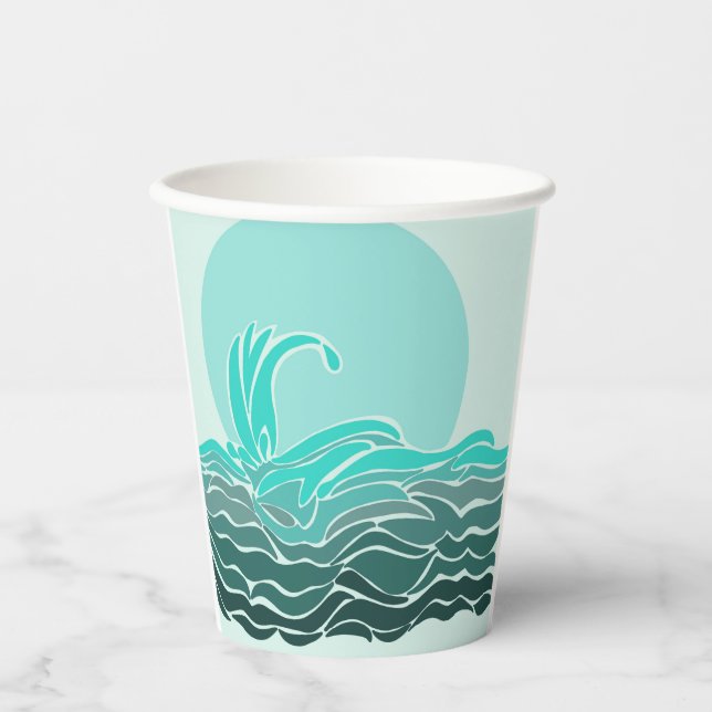 Vasos De Papel Hermosas olas oceánicas y puesta de sol (Anverso)