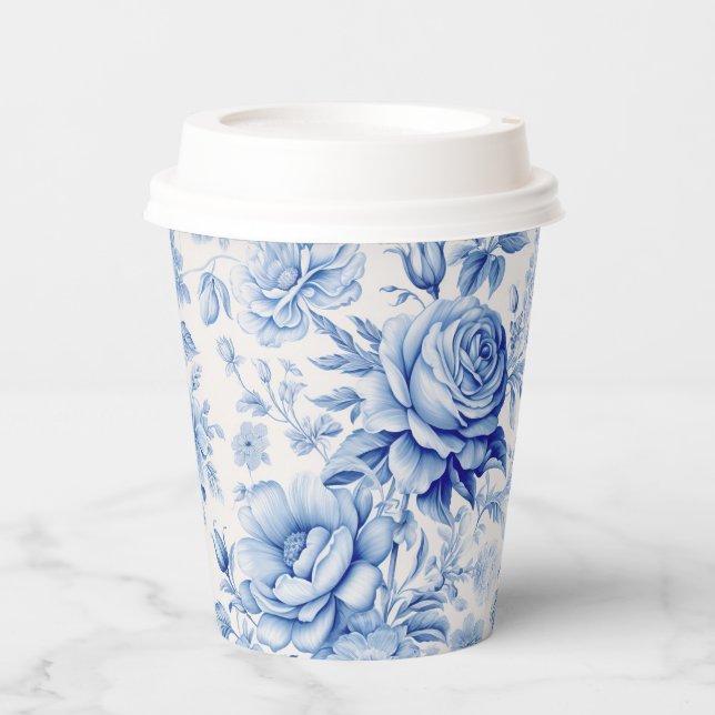Vasos De Papel Hermosas rosas azules y blancas y flores silvestre (Anverso)