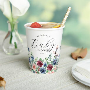 Vasos De Papel Hermoso Baby Shower Floral Acuarela y Verdor