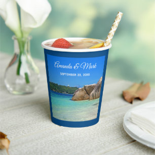 Vasos De Papel Hermoso Boda de la costa del Mar Tropical Rocoso