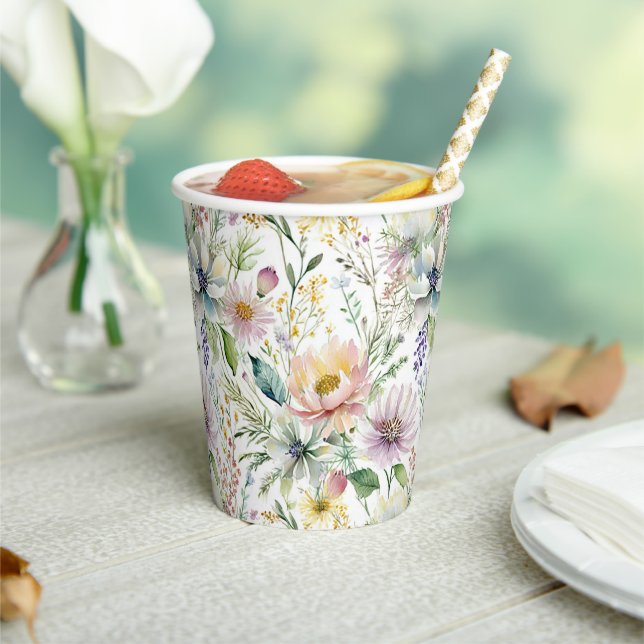 Vasos De Papel Hermoso patrón floral pastel (in situ)