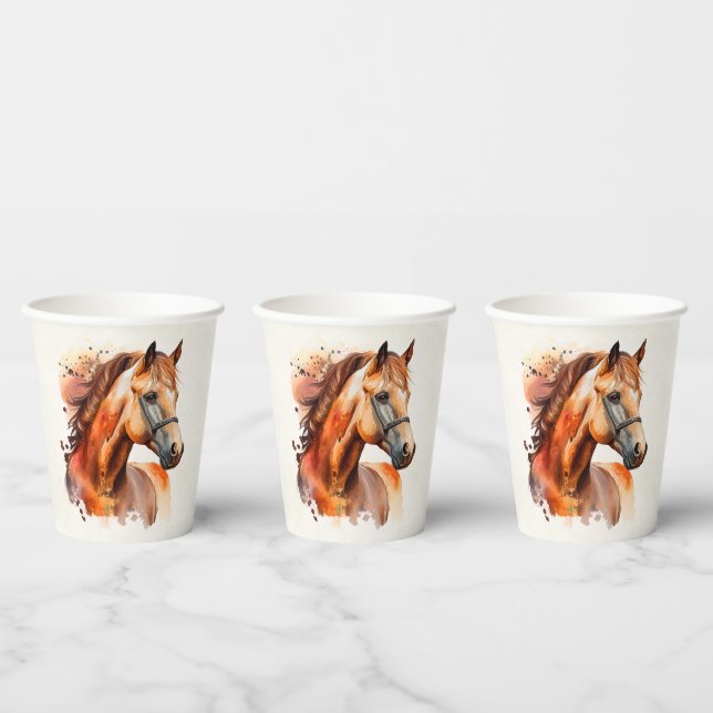 Vasos De Papel Hermoso retrato de caballo alazán (Multi)