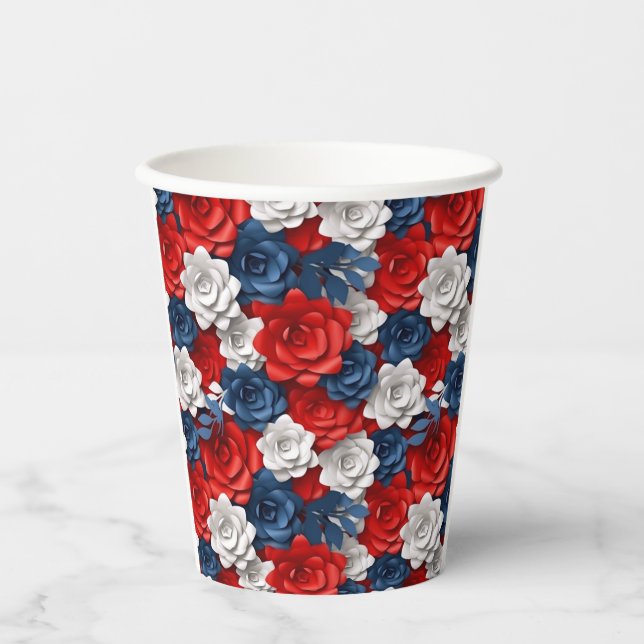 Vasos De Papel Hermoso Rojo Azul Azul Flor Jardín Floral Estados  (Anverso)