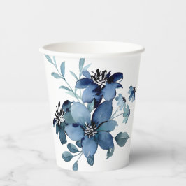 Vasos De Papel Hermoso spray floral azul pintado a mano