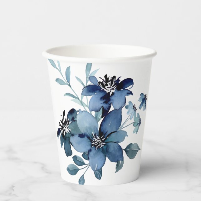 Vasos De Papel Hermoso spray floral azul pintado a mano (Anverso)