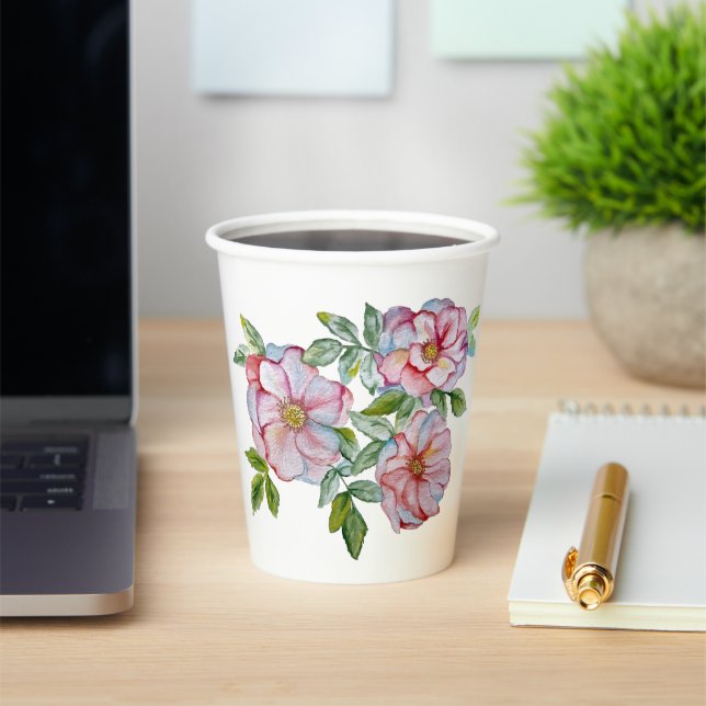 Vasos De Papel Hermosos rosas acuarelas realistas. (in situ)