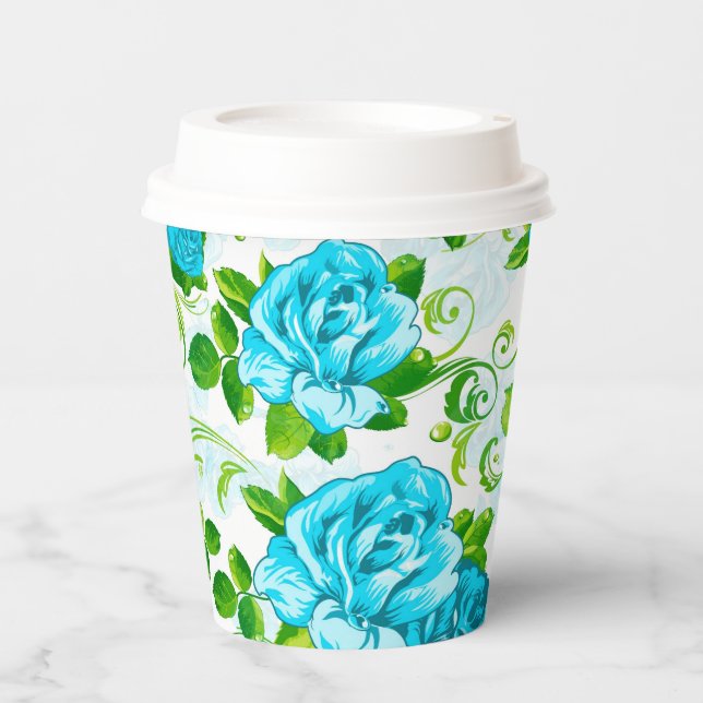 Vasos De Papel Hermosos Rosas azules con la Copa de Papel de Leaf (Anverso)