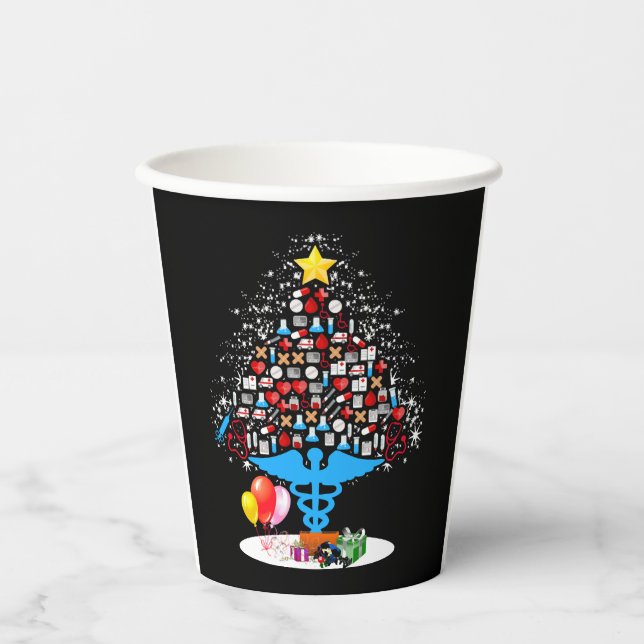 Vasos De Papel Herramientas médicas Árbol de Navidad Divertidos N (Anverso)