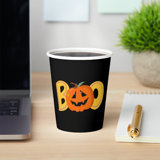 Vasos De Papel Hey Boo Cute Calabaza Tipografía Dibujo Arte (in situ)