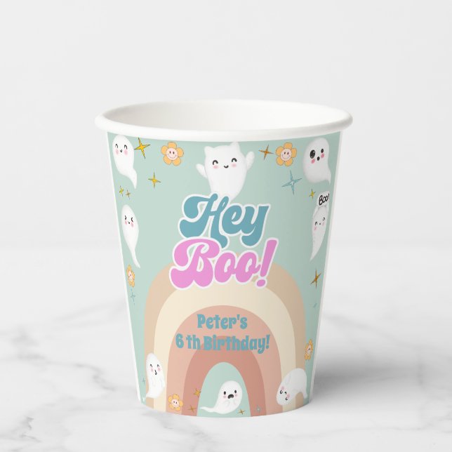 Vasos De Papel Hey boo goovy halloween niños retro cumpleaños (Anverso)