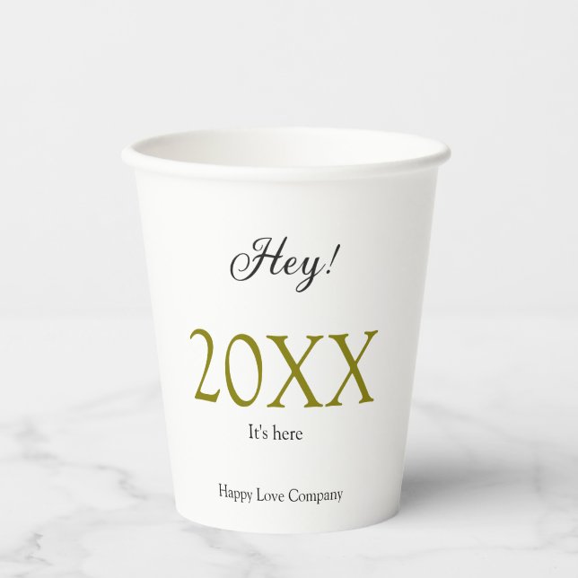 Vasos De Papel Hey it's new year add year gold black simple. Mini (Anverso)